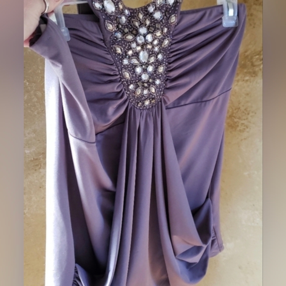 Studio Y Flattering Blouse Crystal Neckline with ties purplish gray New - Picture 7 of 9